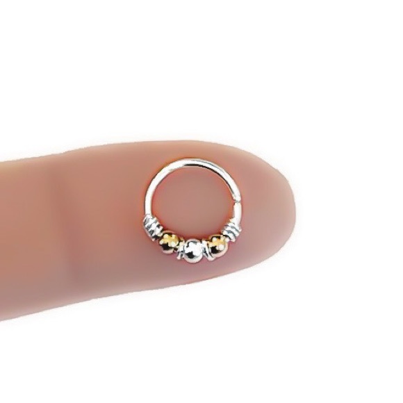 Tri-Colored Nose Ring Cartilage Helix Hoop Earring - Picture 6 of 15